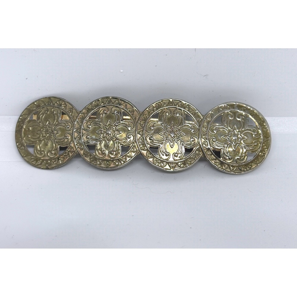 Vintage Gold Tone Filigree Floral Medallion French Barrette Hair Clip Korea